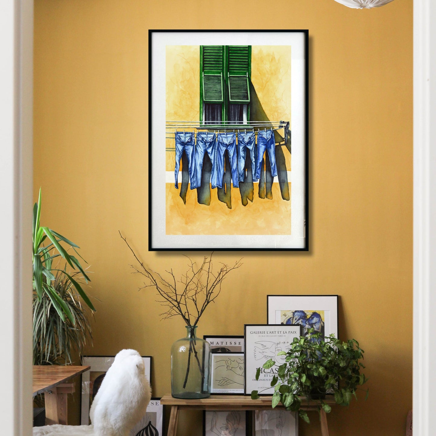 Jeans on Yellow House - Giclée Watercolor Print