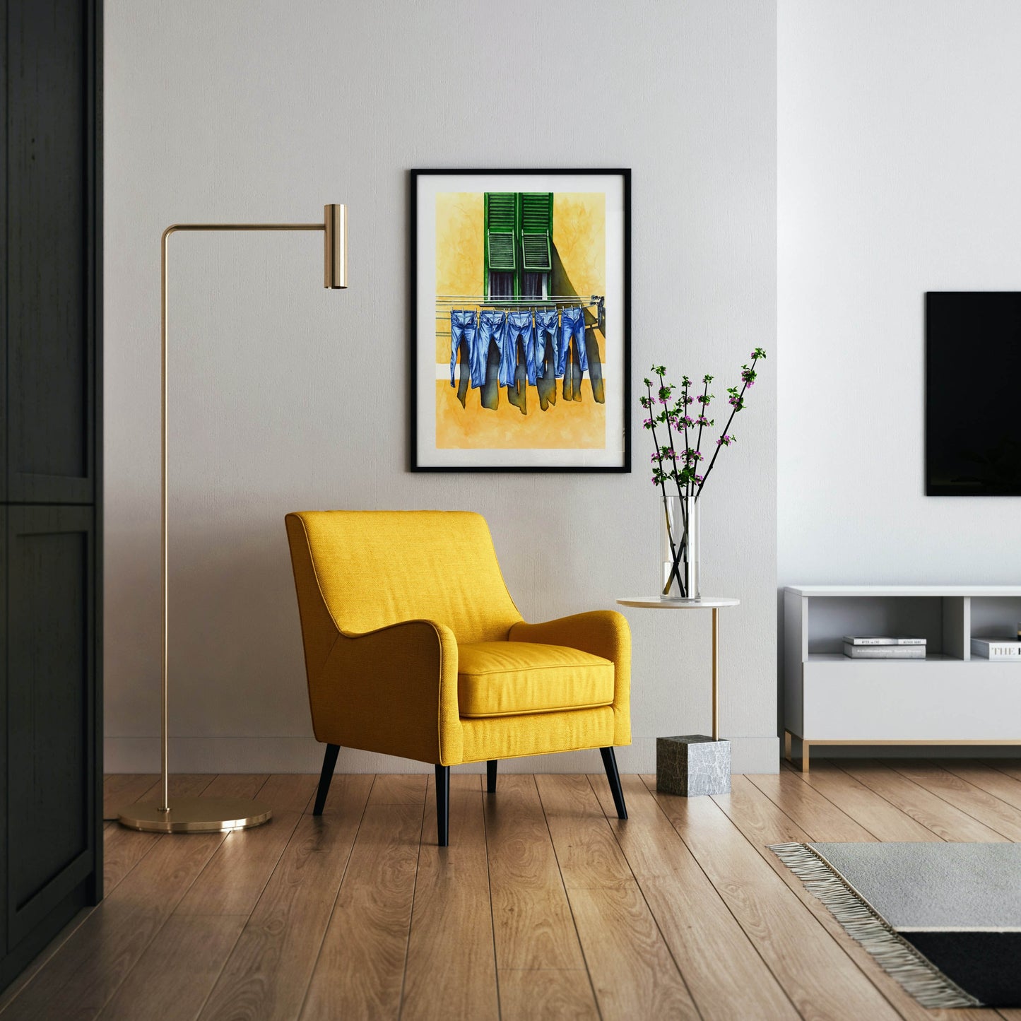 Jeans on Yellow House - Giclée Watercolor Print