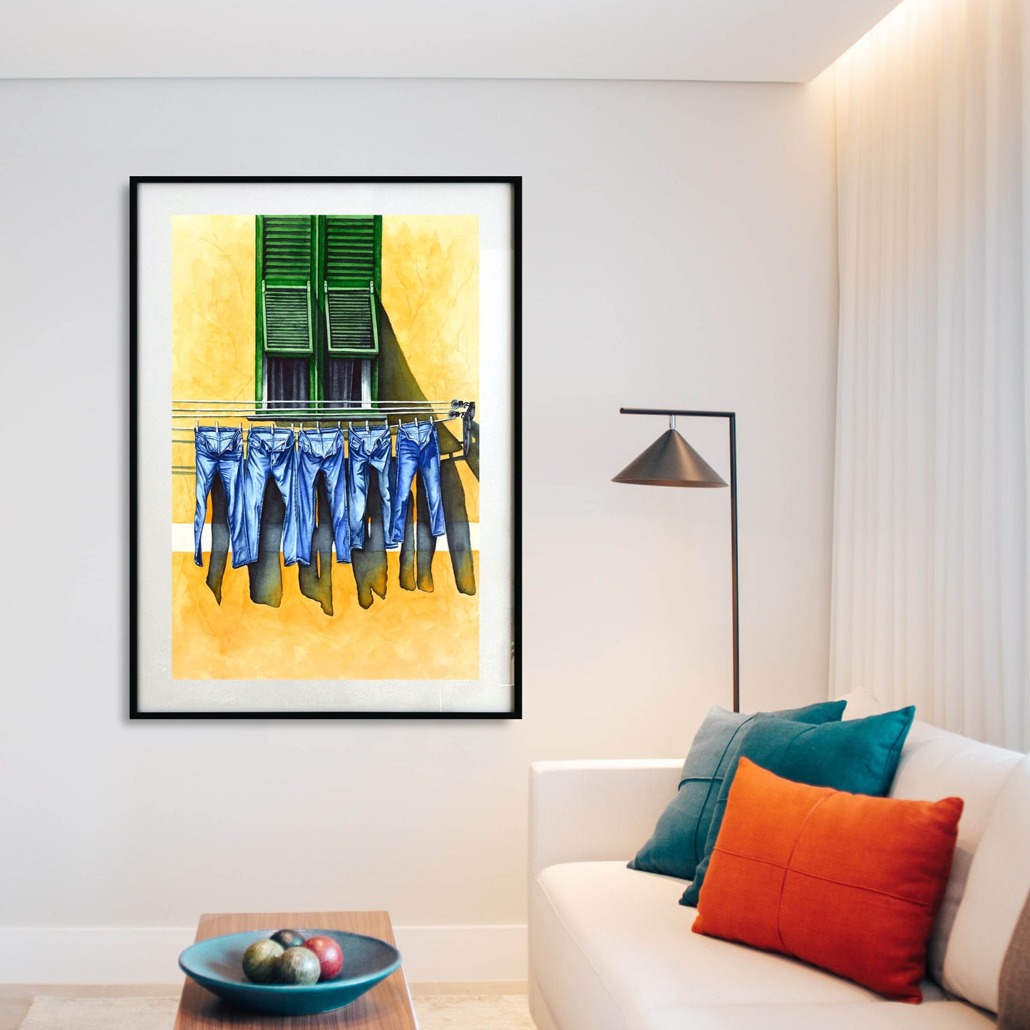 Jeans on Yellow House - Giclée Watercolor Print