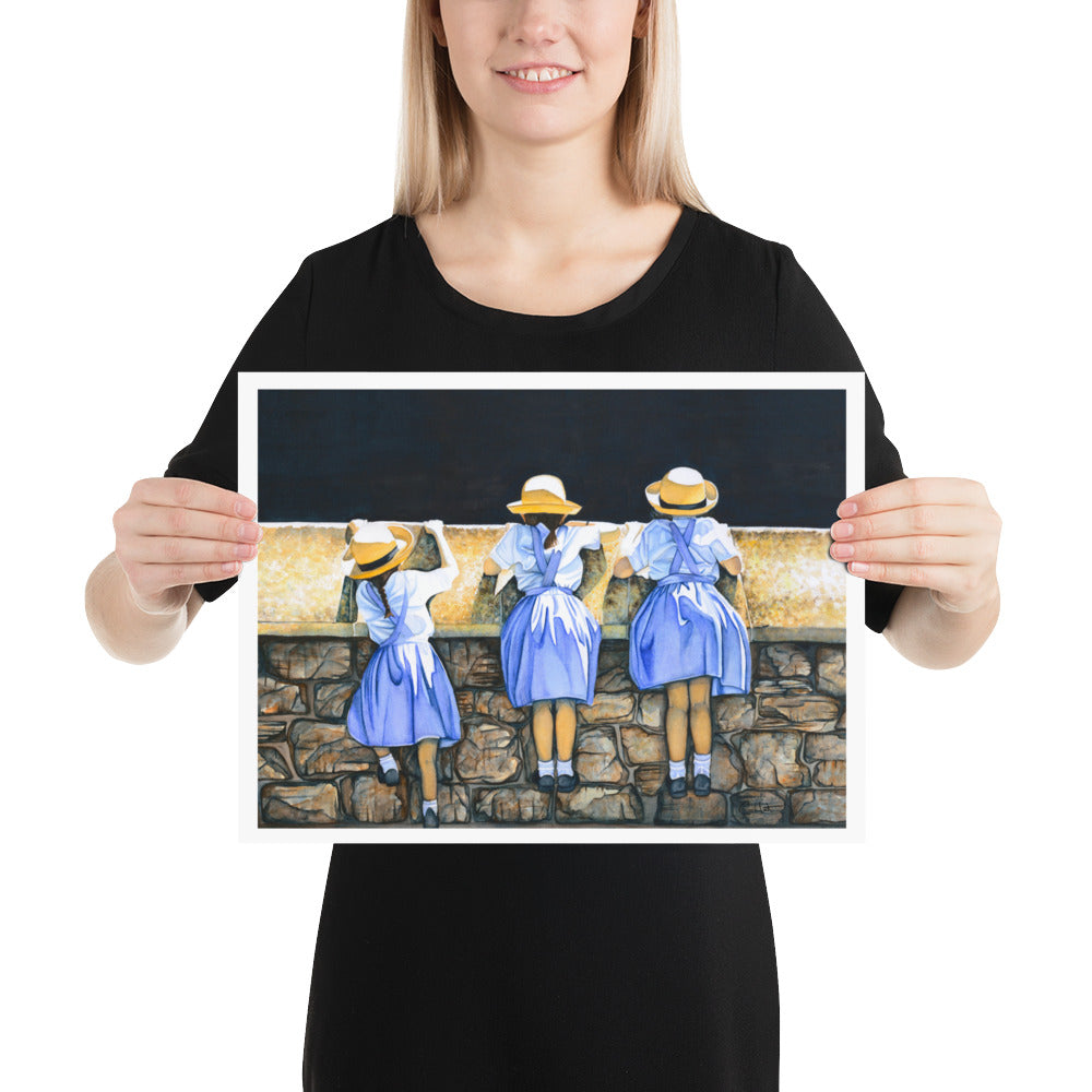 Blue Dress Girls - Watercolor Poster