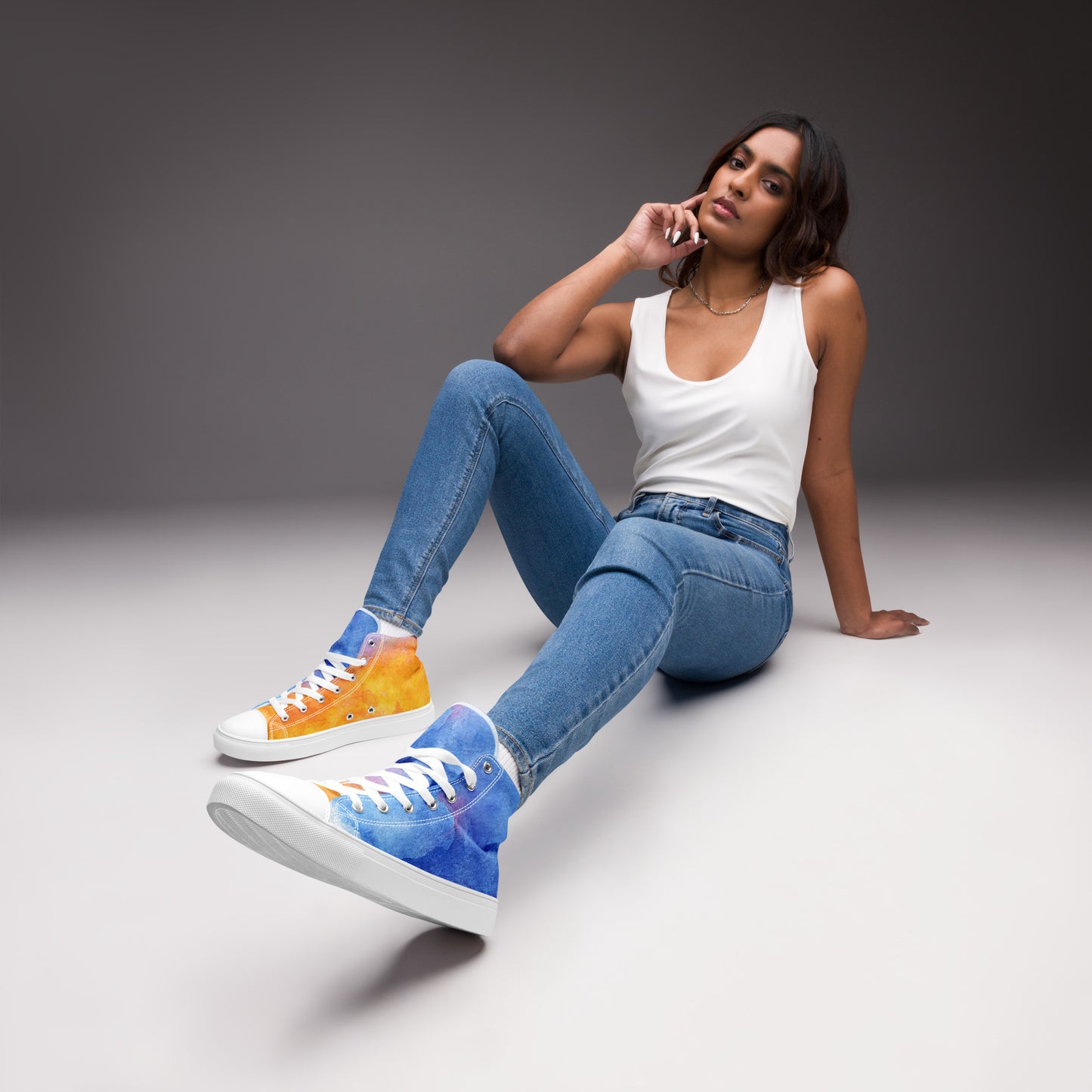 Women’s Watercolor Rainbow-High Top Canvas Shoes