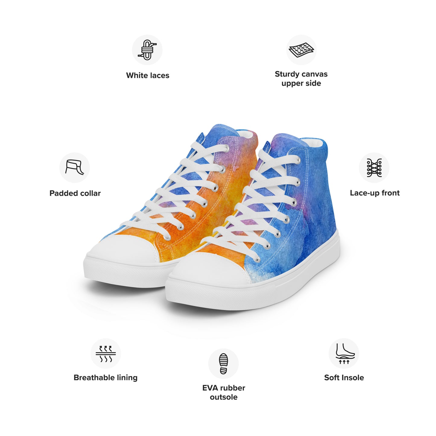 Women’s Watercolor Rainbow-High Top Canvas Shoes