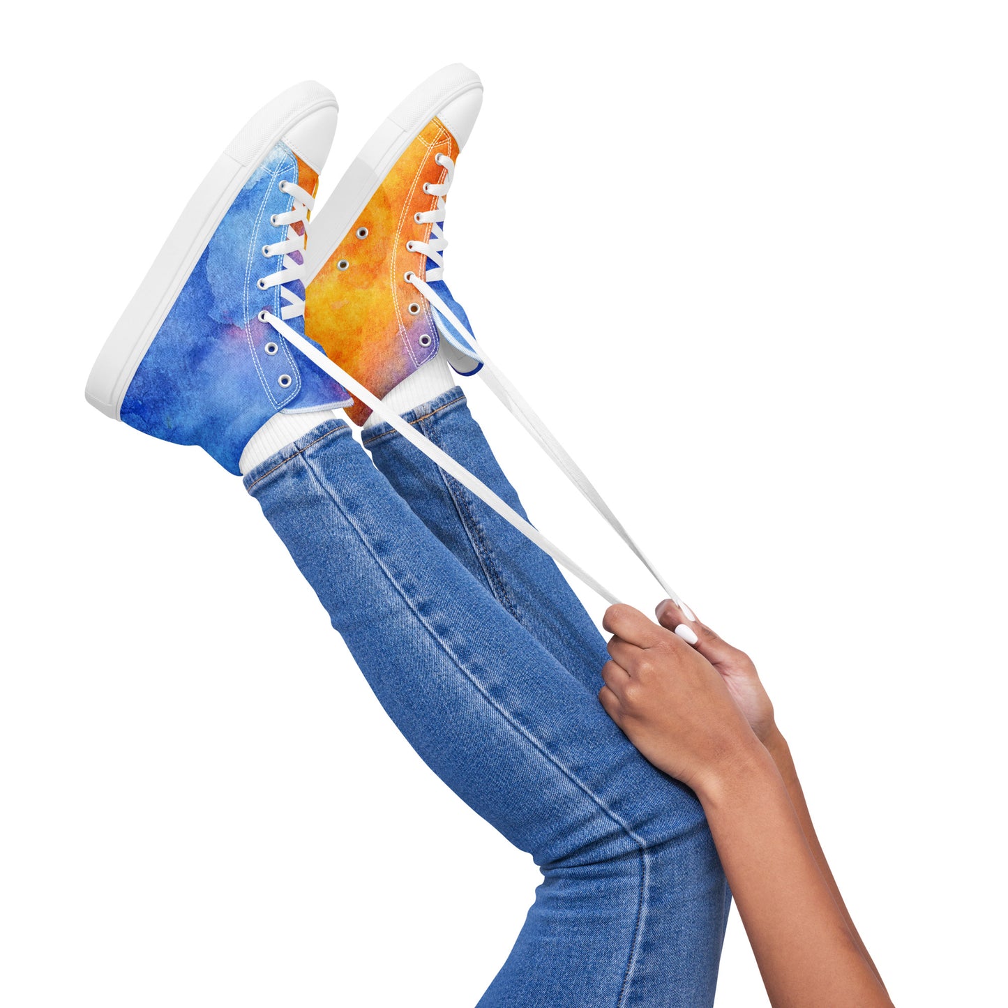 Women’s Watercolor Rainbow-High Top Canvas Shoes