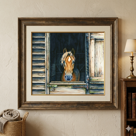 Horse in Barn Painting - Giclée Watercolor Print