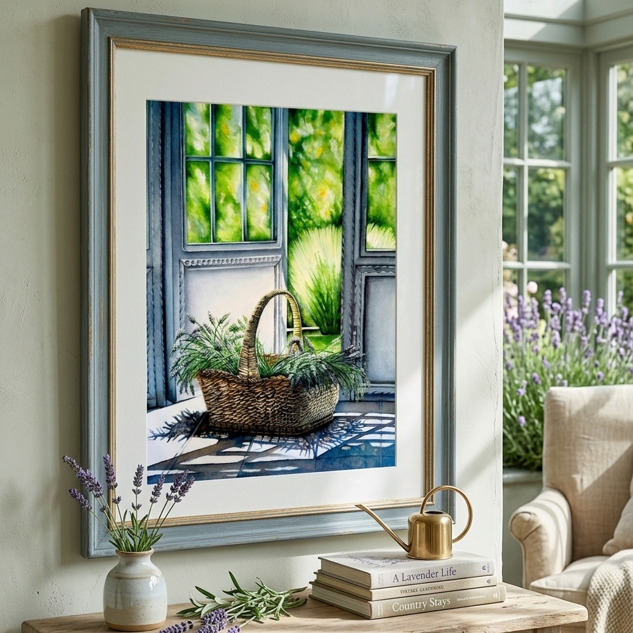 Basket of Lavender Painting - Giclée Watercolor Print
