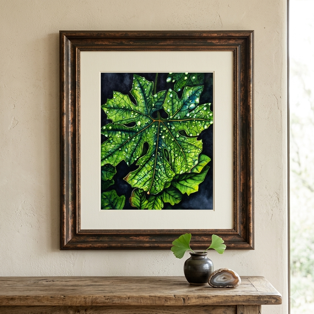 Green Maple Leaf  Painting - Giclée Watercolor Print