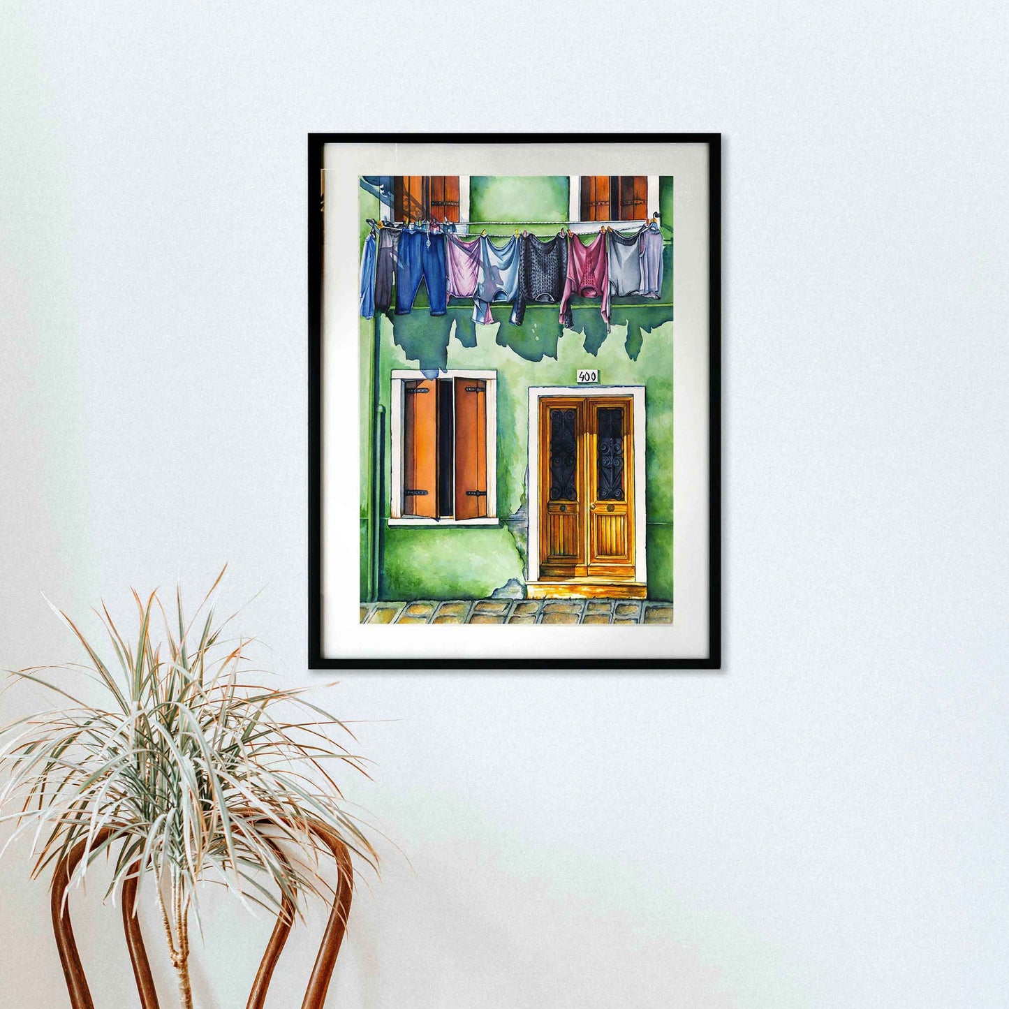 Clothesline on Green House - Giclée Watercolor Print