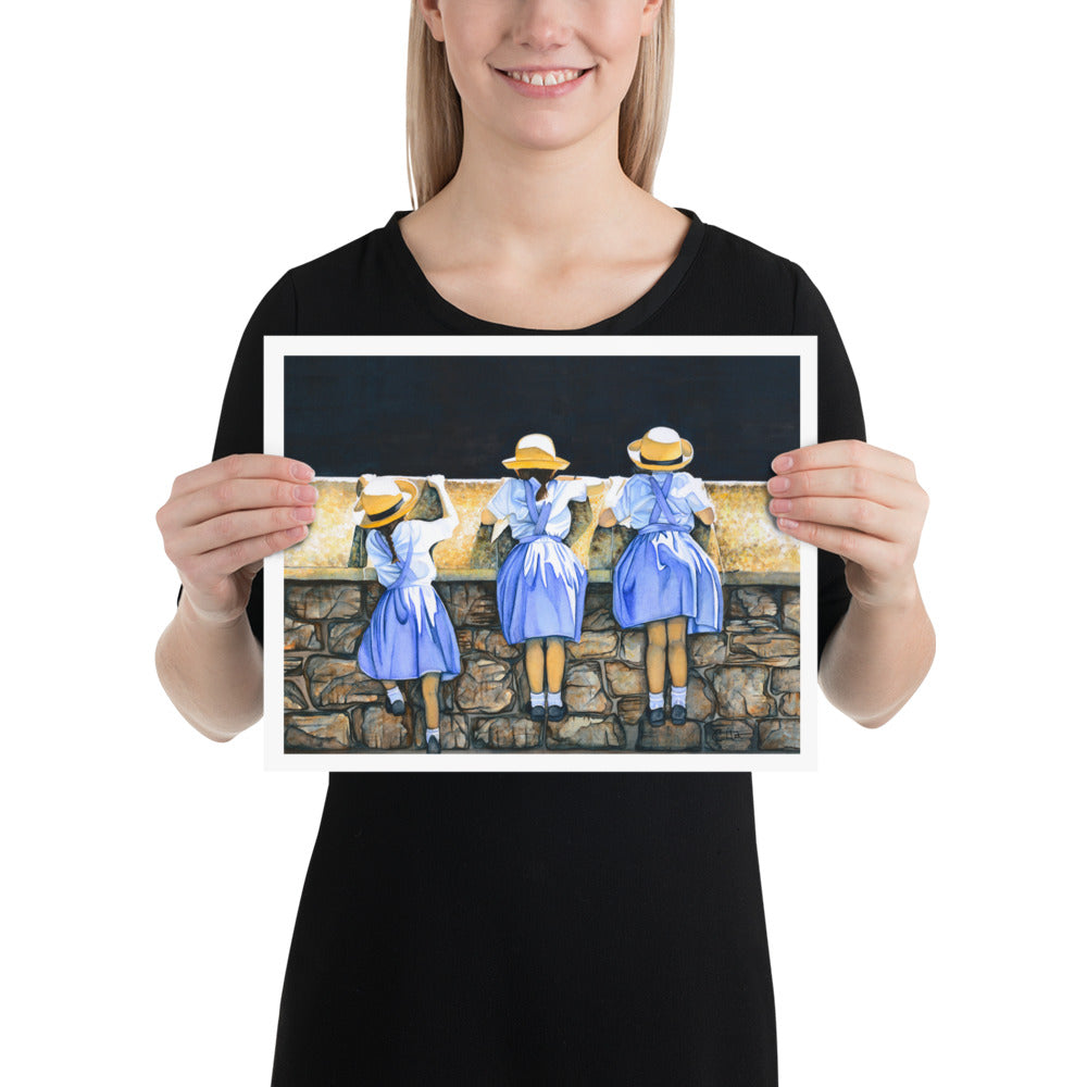 Blue Dress Girls - Watercolor Poster