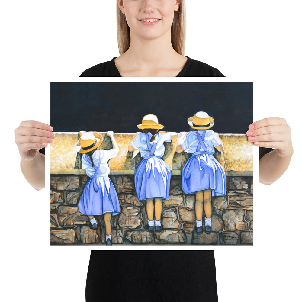 Blue Dress Girls - Watercolor Poster