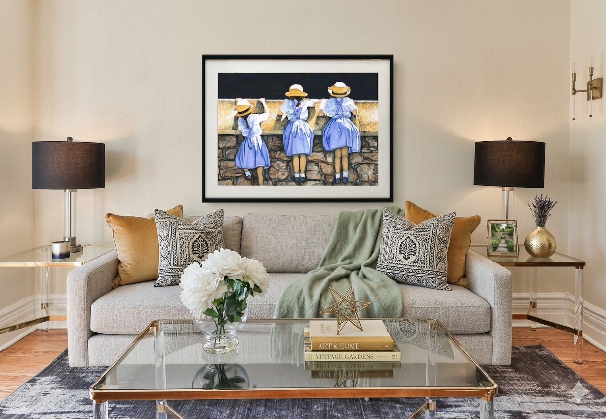 Blue Dress Girls Painting - Giclée Watercolor Print