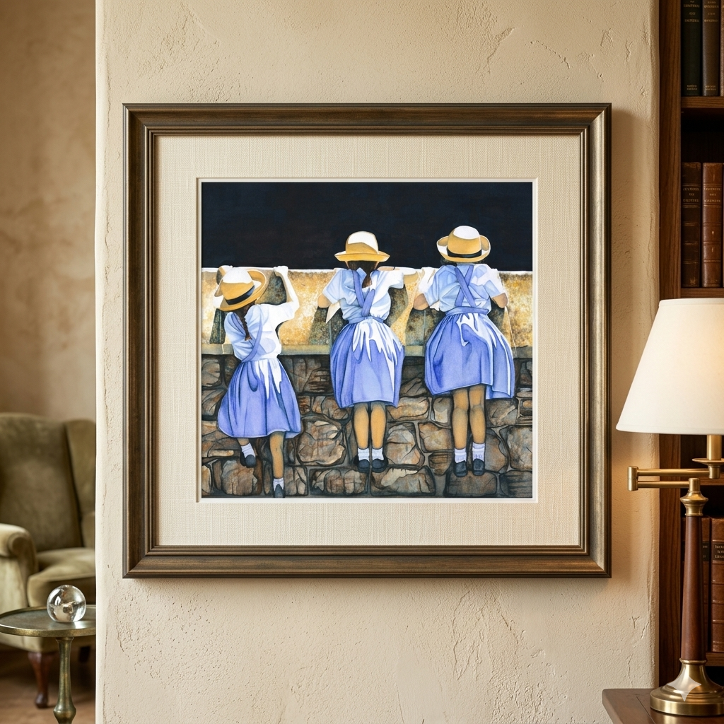 Blue Dress Girls Painting - Giclée Watercolor Print