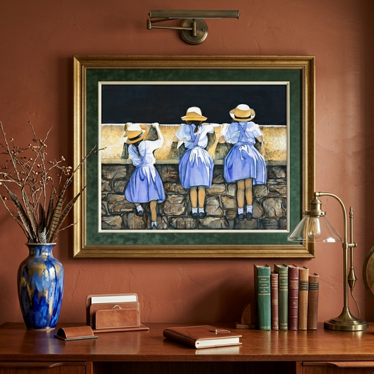Blue Dress Girls Painting - Giclée Watercolor Print