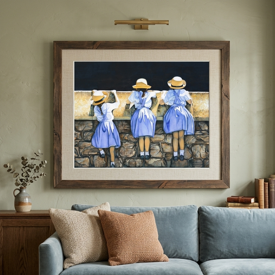 Blue Dress Girls Painting - Giclée Watercolor Print